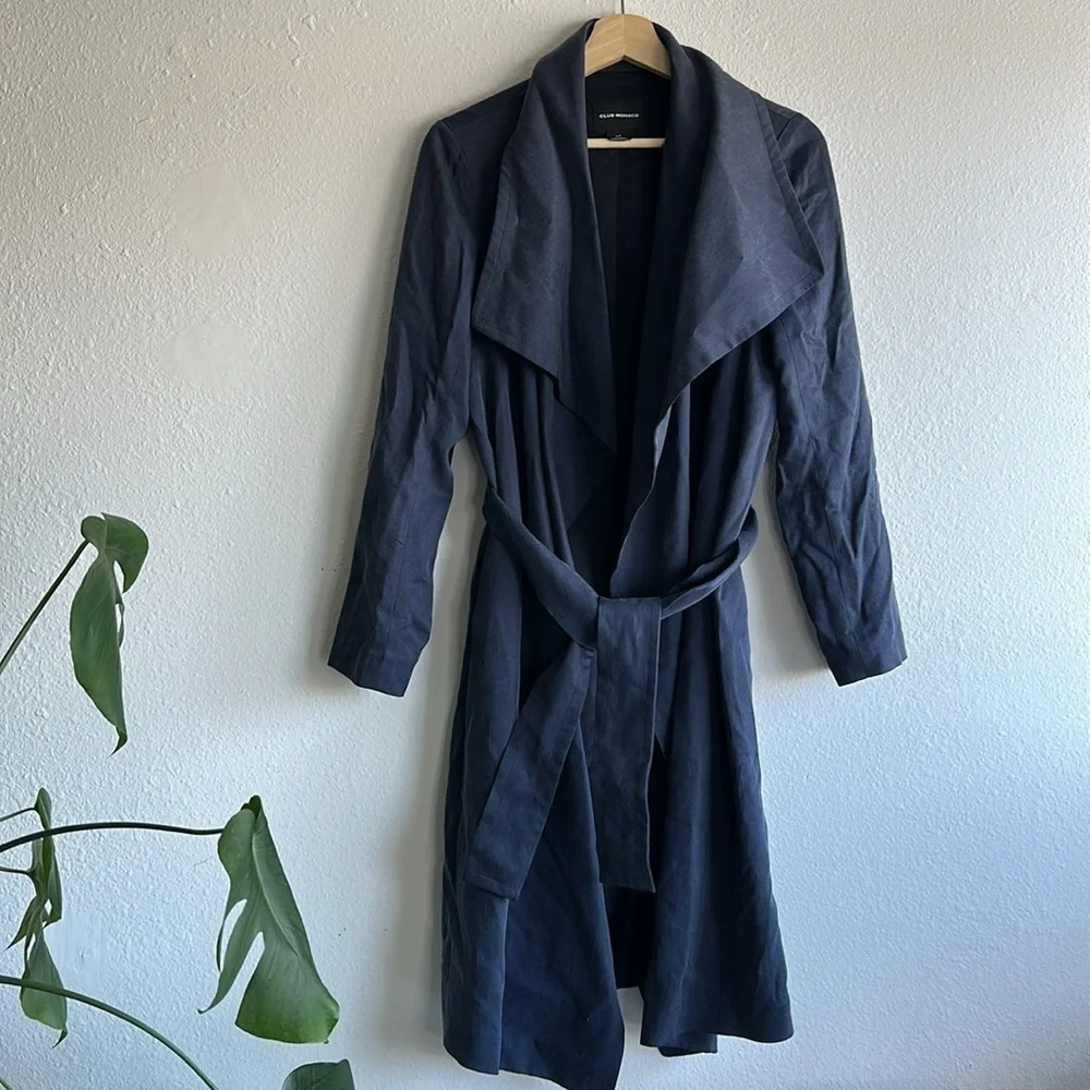 Club Monaco Gideon Navy Blue Draped Trench Coat Sz. S - Picture 4 of 11